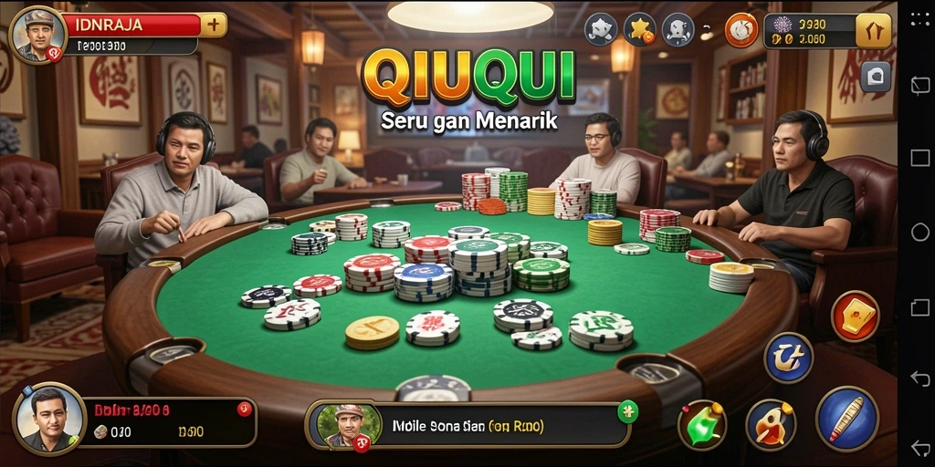 Tampilan gameplay seru dalam IDNRAJA dengan kartu QiuQiu.